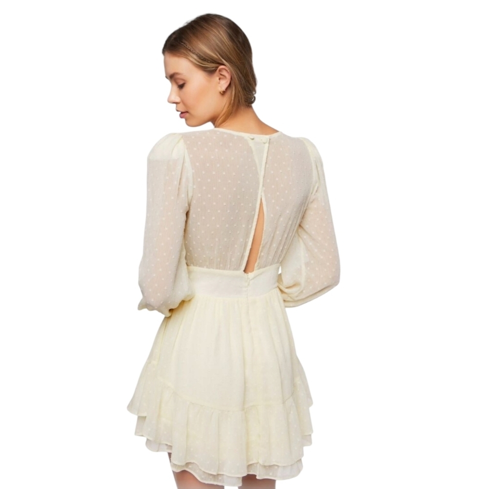 Forever 21 Clip Dot Cutout Tiered Mini Dress Size Small Vanilla Sheer Lined.